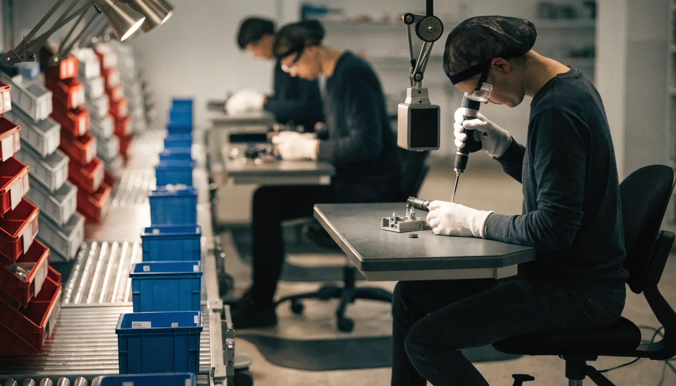 Assembly operators building subassemblies at a light industrial bench line — Integrity Staffing Group