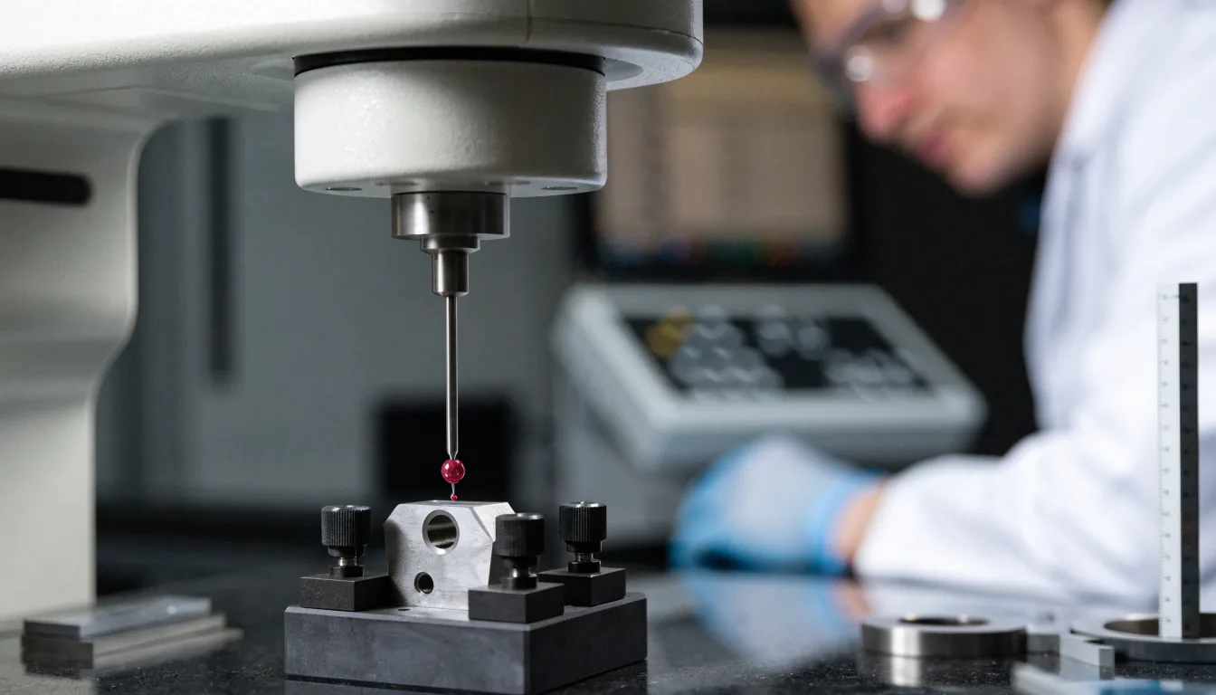 Coordinate measuring machine probing a machined part on a granite surface plate — Integrity Staffing Group