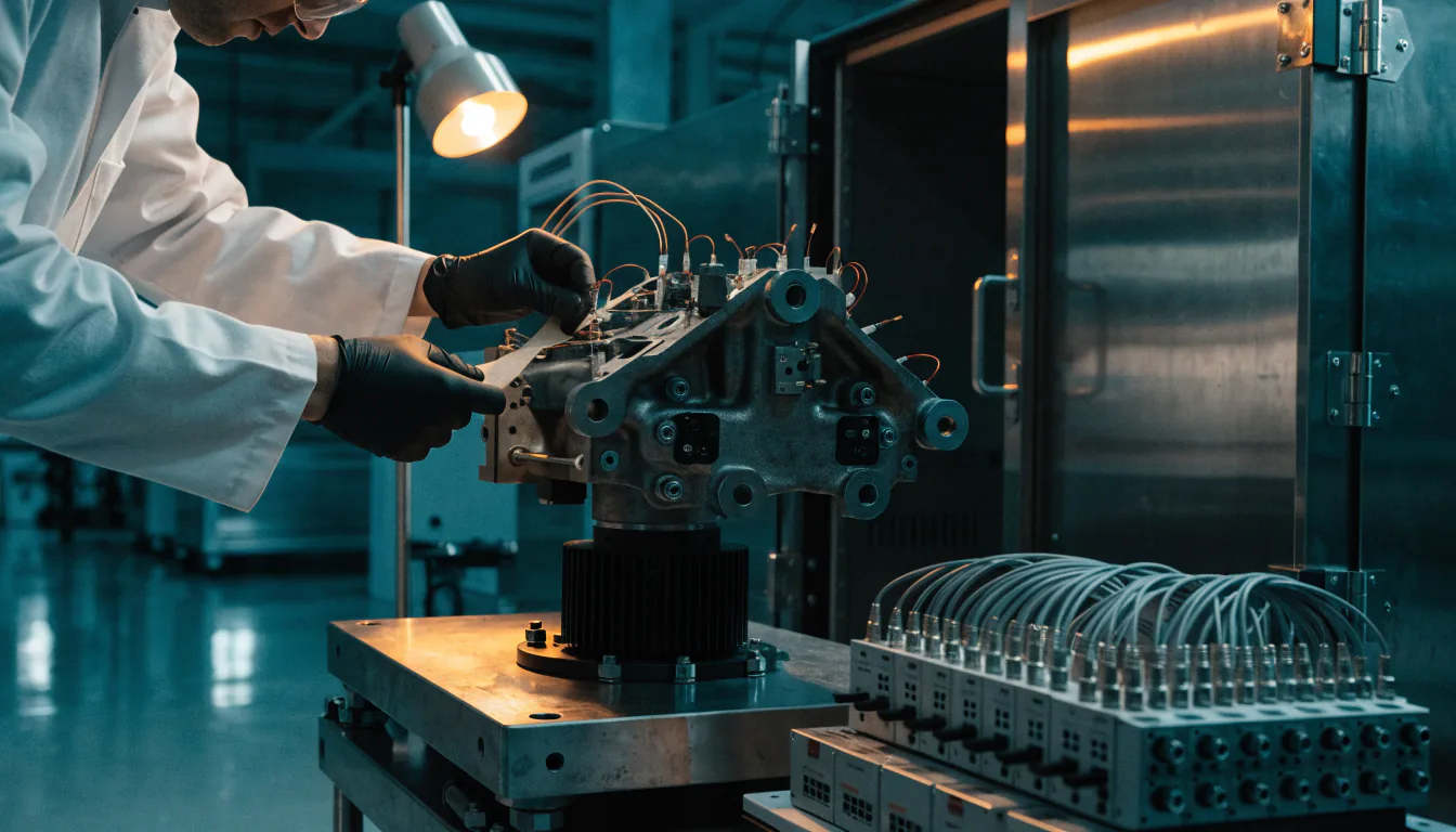 Validation engineer instrumenting a component on a durability test rig — Integrity Staffing Group