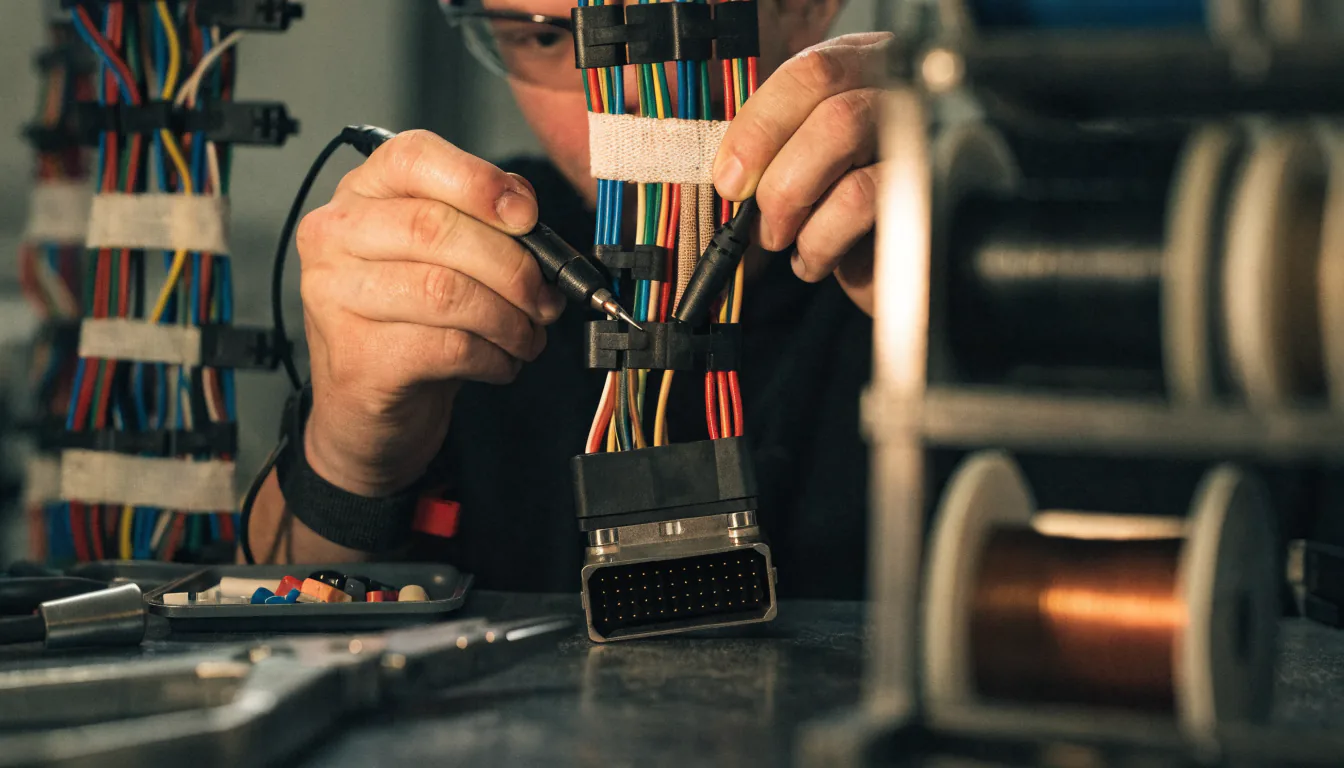 Wiring harness build board with routed looms and connectors — Integrity Staffing Group